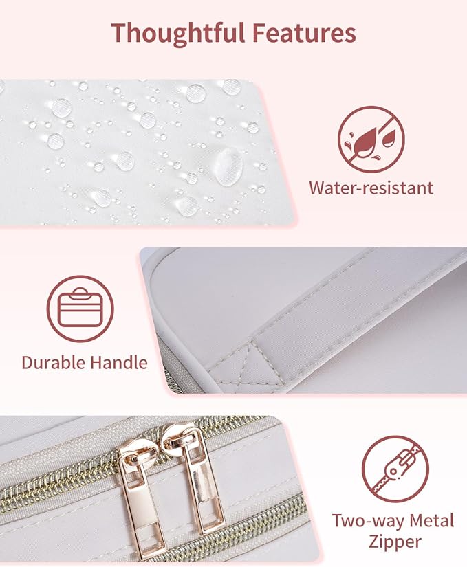 Wandering Nature Makeup Bag, Travel Make Up Bag with Divider, Makeup Case Organizer for Women in Fabric, White