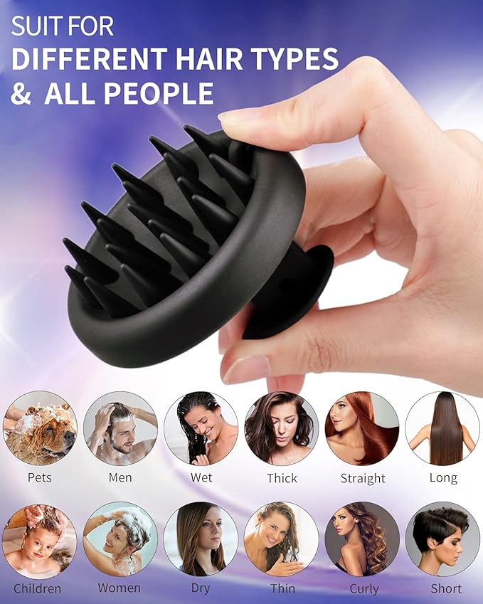 BEAUTLOHAS Silicone Scalp Massager Shampoo Brush, Shower Scrubber with Soft Bristles, Hair Growth & Dandruff Treatment, Wet/Dry Hair Massager for All Hair Types (Black)