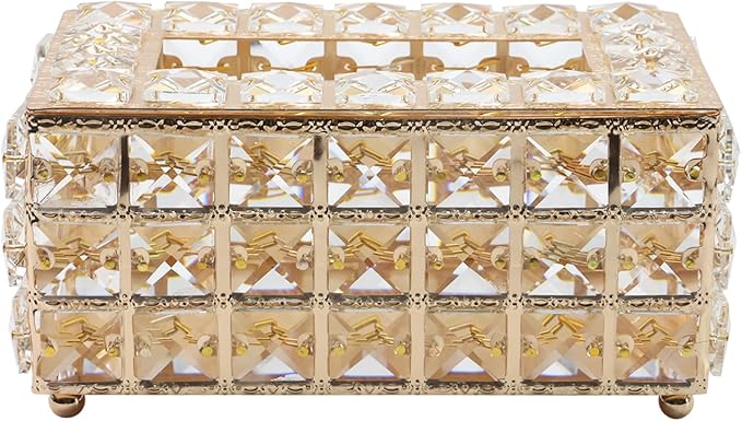 Geesatis Tissue Box Cover, Rectangle Tissue Box Holder, Rectangular Napkin Facial Tissues Holder for Bathroom Toilet Bedroom Living Room Table Desk Office Dresser, 1 Pcs Gold 8''x4.5''x3.5''