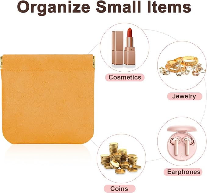 4Pcs Small Makeup Bag for Purse, Mini Leather Pocket Cosmetic Bag for Women, Small Lipstick Purse Pouches for Purse, Small Coin Purse Organizer Pouches, Portable No Zipper Makeup Pouch (Orange, Pink)