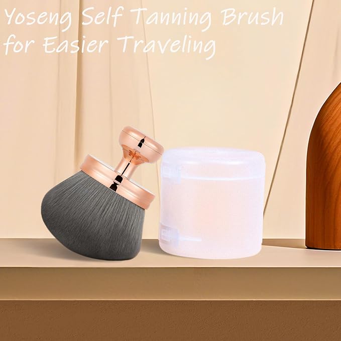 Yoseng Extra Large Body Makeup Brush For Self Tanner – 74mm Wide-headed Vegan Kabuki Brush for Body Makeup, Tanning & Shimmer | Big Fluffy Bronzer Brush with Protective Travel Cover