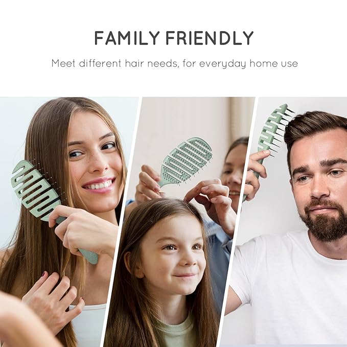Detangler Hairbrush, Soft Bristle Detangling Brush for Straight, Wavy, Curly and Fine Hair, Dry and Wet, Quick Smoothing for Women and Men, Eco-Friendly & Sustainable Material (Green)