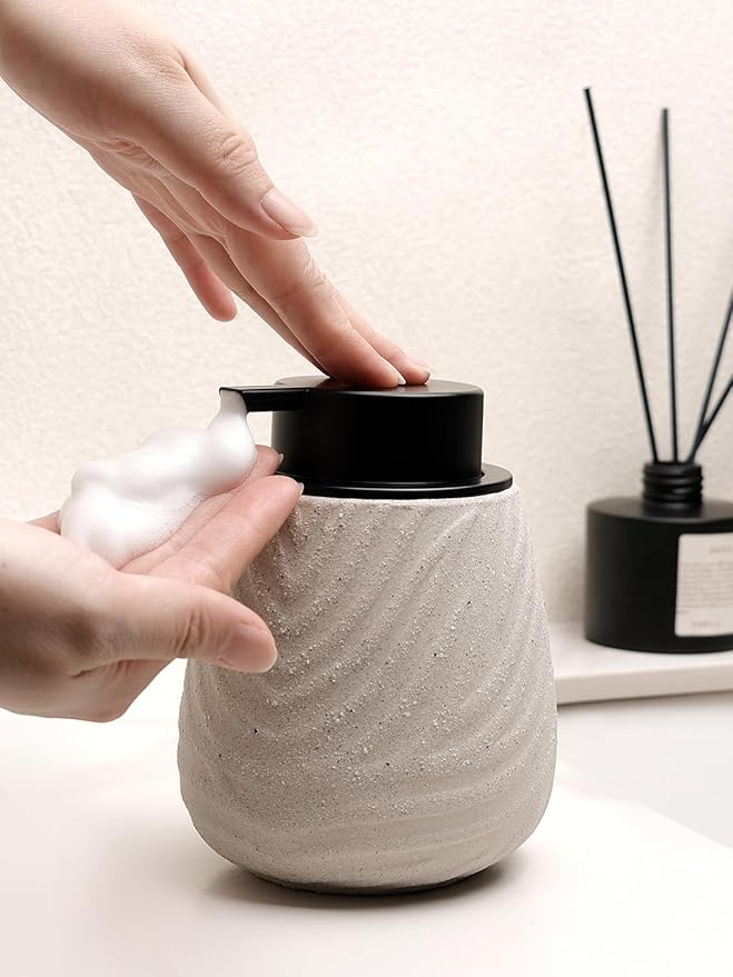 Foaming Soap Dispenser, 14 oz Ceramic Foam Soap Pump with Easy-Press Plastic Pump, Refillable Hand Soap Dispenser for Bathroom & Kitchen Sink