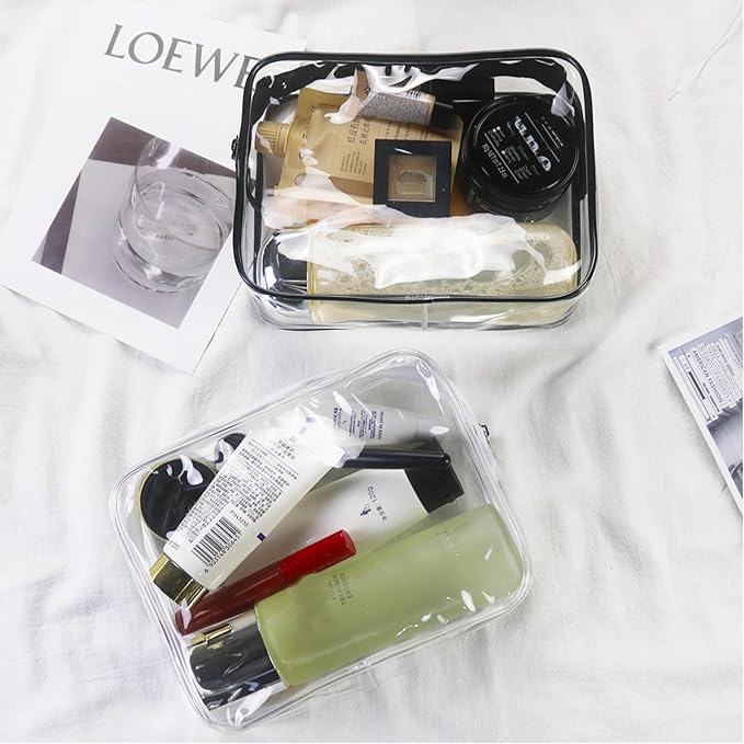 6 Packs Clear Cosmetics Bags for Women Men Waterproof Toiletry Bags PVC Makeup Bags Organizer Case with Zipper for Travel Bathroom (6 Black&White)