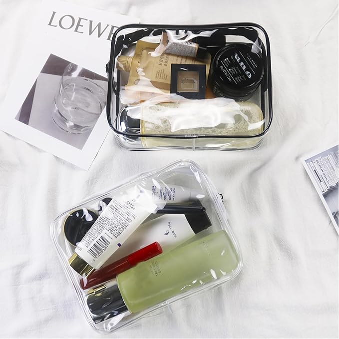 20 Packs Clear Cosmetics Bags for Women Men Waterproof Toiletry Bags PVC Makeup Bags Organizer Case with Zipper for Travel Bathroom (Black)