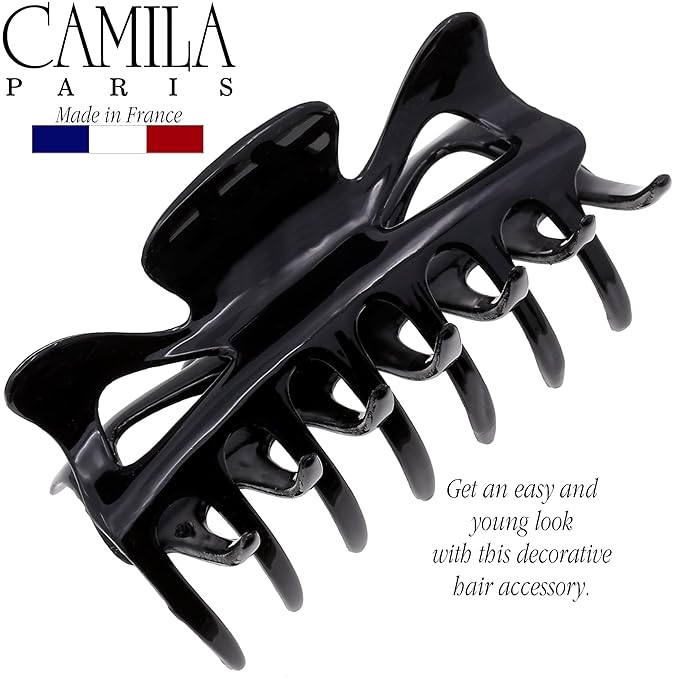 Camila Paris CP47 French Hair Clip for Women, 3.5 inch Black for Thick Volume Hair, Girls Hair Claw Clips Jaw, Durable Styling Hair Accessories for Women, Strong Hold No Slip Grip, Made in France
