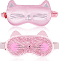 Cooling Eye Mask and Sleep Mask for Woman 2 Pcs, Cute Animal Cat Cartoon Pink Sleeping Mask Soft Cold Warm Compress Gifting for Dry Eyes Puff Eye Migraine Spa, Office, Morning Refreshment