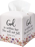 Christian Bible Verses Tissue Box Cover Square, Inspirational Quotes Waterproof Leather Tissue Box Holder, Flowers Paper Facial Tissue Box Covers Cube for Office Bathroom Home Prayer Room Decor