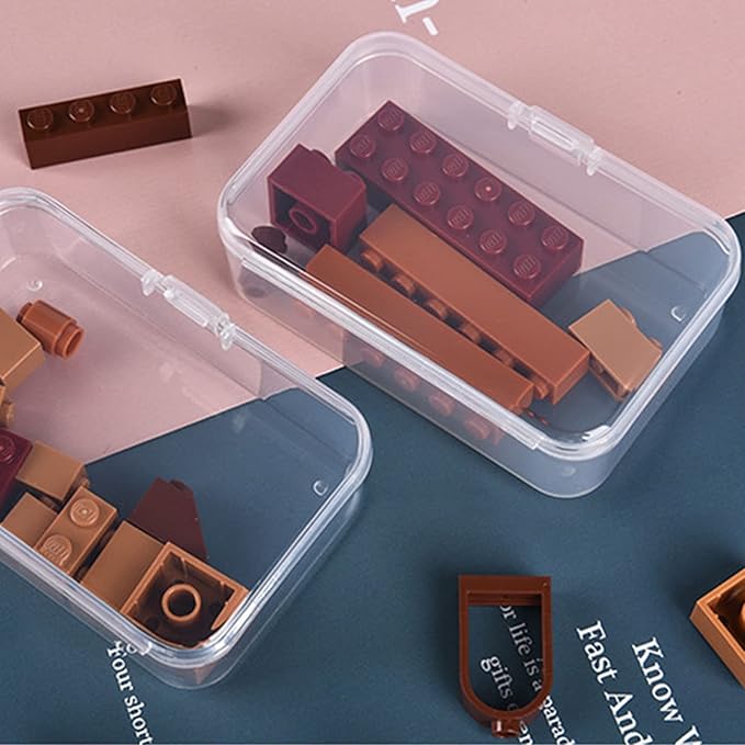 100 Pack Rectangular Clear Plastic Storage Containers Box with Hinged Lid for Beads and Other Small Craft Items (3.35 x 2.17 x 0.98 inch)