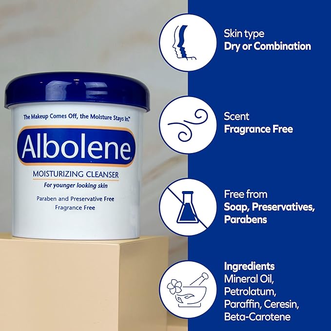 Albolene Face Moisturizer & Makeup Remover - Facial Cleanser & Cleansing Balm - Fragrance-Free Cream - 6 oz