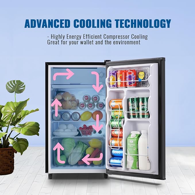 WANAI 3.2 Cu.Ft Mini Fridge with Freezer, Single Door Refrigerator with 5 Adjustable Thermostat, Small Compact Refrigerator Size with LED Light, 3 Removable Shelves Black