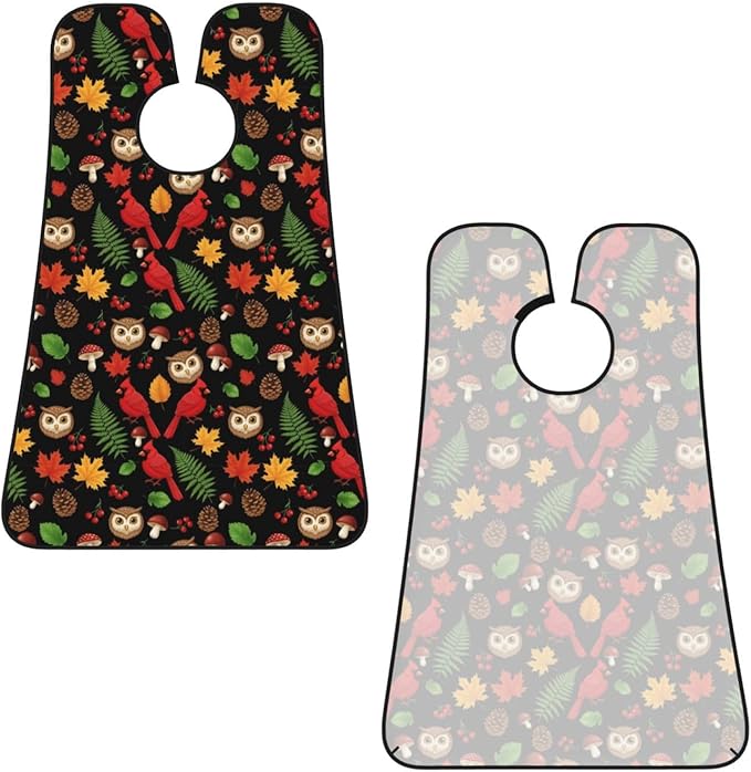 Non-Stick Beard Shaving Bib, Hair Catcher Apron with Suction Cups, Waterproof Grooming Tool for Men Husband, Christmas Red Birds Owl Autumn Fall Leaves Mushrooms Shave Bib