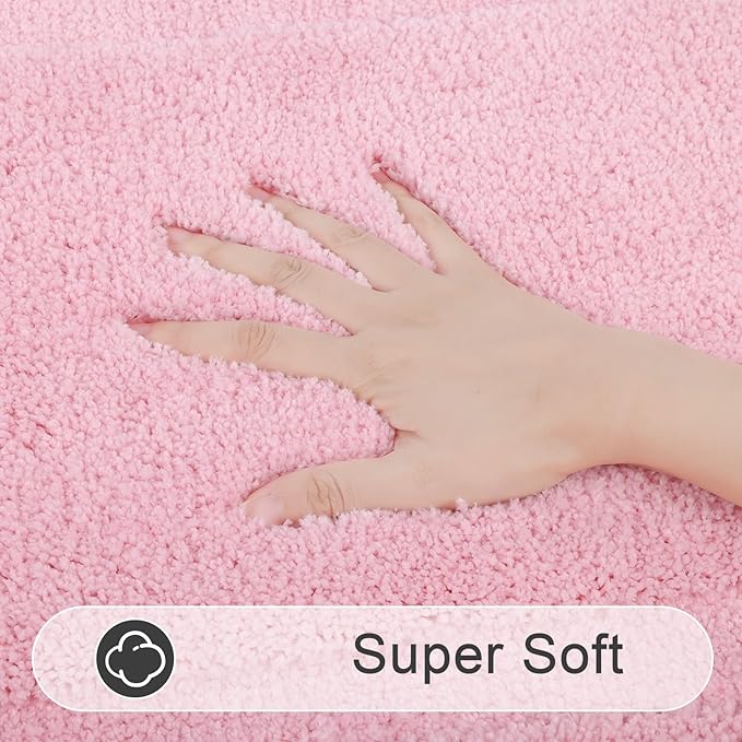 SHACOS 2 Pieces Pink Bathroom Rugs Set with Toilet Rug Soft Fluffy Absorbent 20"x32" Bath Rugs 20"x24" U Shaped Toilet Mat Non Slip Washable Bath Mat Set of 2