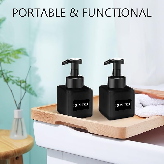 8.5 oz Foaming Soap Dispenser Plastic Foaming Pump Bottle, Refillable Dispenser with Plastic Pump, Empty Hand Bottles for Liquid Soap, Shampoo, Bathroom,Hotel,Restaurant (15, Black)