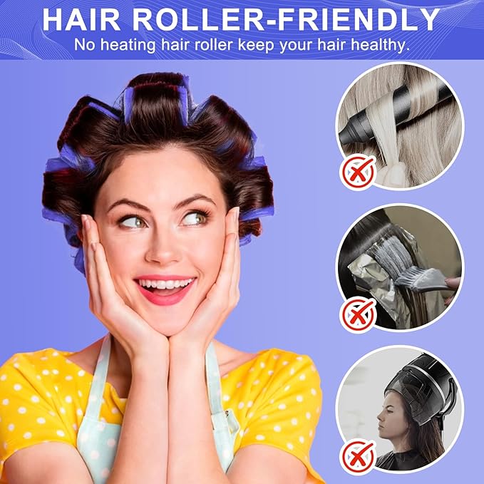 Hair Rollers, 12 Pack Hair Curler Large Hair Rollers for Women, Self Grip Hair Roller with Clips, Blue