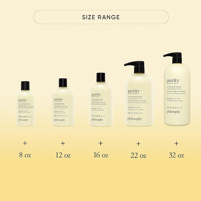 philosophy purity made simple one-step facial cleanser- with meadowfoam seed oil gently cleanses & melts away dirt, oil & stubborn makeup paraben-free face wash