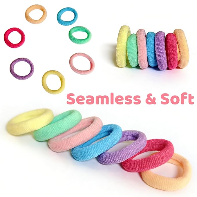 500 Psc Baby Hair Ties,Soft Cotton Toddler Hair Ties,Small Seamless Hair Bands for Girls and Kids,Multicolor Hair Elastics Ponytail Holders