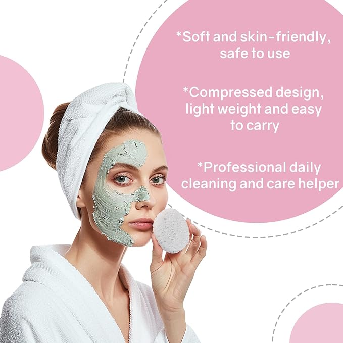 30-Count Compressed Facial Sponges,100% Natural Cellulose Cosmetic Make Up Sponges for Face Daily Facial Cleansing,Exfoliating,Makeup Removal(White)