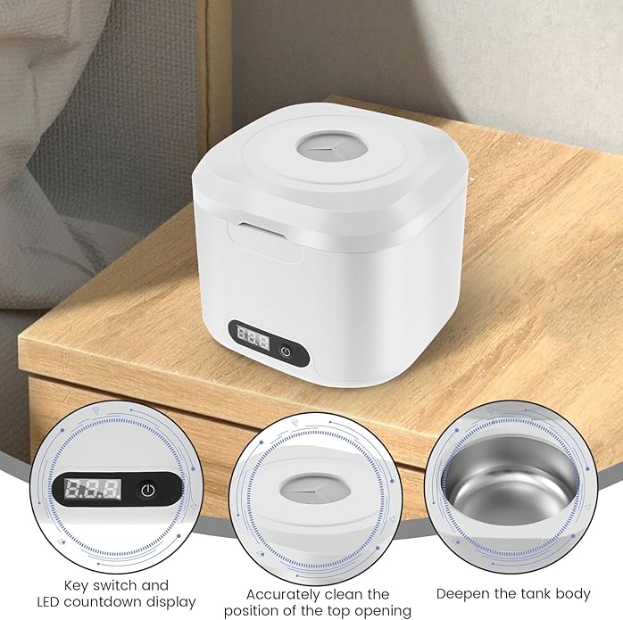 Ultrasonic Retainer Cleaner Machine, 340ML Ultrasonic Cleaner Machine for Braces, Jewelry, Mouth Guard, Glasses, Watch, Denture and Makeup Tools, ABS+304 Stainless Steel, 304 stainless steel