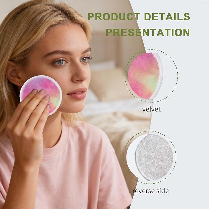 28 Pack Reusable Makeup Remover Face Pads with Laundry Bag Washable Soft and Comfortable Cleaning Face Skin,Washable Bamboo Cotton Rounds Colorful