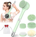 Electric Body Brush Back Scrubber for Shower, Waterproof Long Handle Power Auto Body Scrubber with 5 Heads, 3-Speed Rechargeable Bath Brush for Women, Men, Deep Cleansing, Exfoliating, Massage Skin