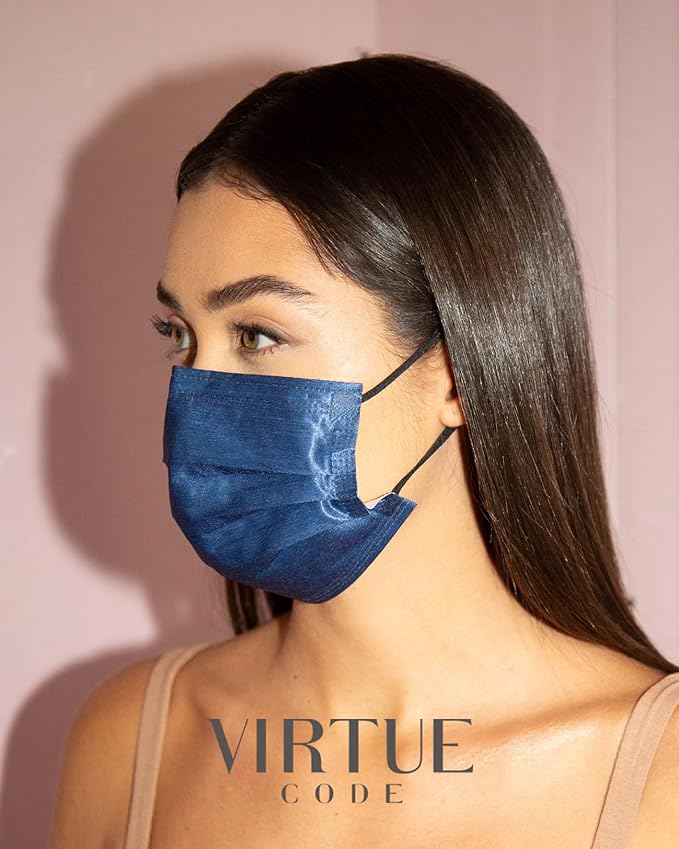 VIRTUE CODE Support Face Masks - Soft 3 Ply Comfort Colorful Disposable Face Mask 50 Pack. Blue Purple Green Colored Masks. Adults Mens and Womens Disposable