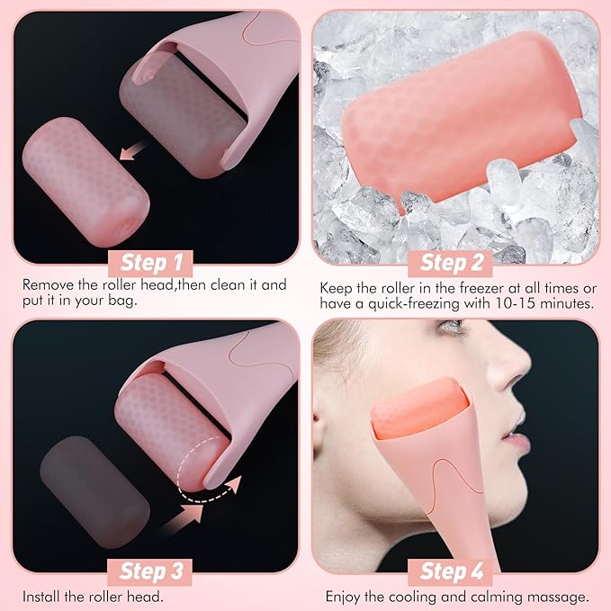 Ice Roller for Face,Eyes,Women Gifts Idea,Therapeutic Cooling to Tighten Brighten Complexion and Reduce Wrinkles,Massager Under Eye Puffiness,Migraine and Pain Relidf (Pink)