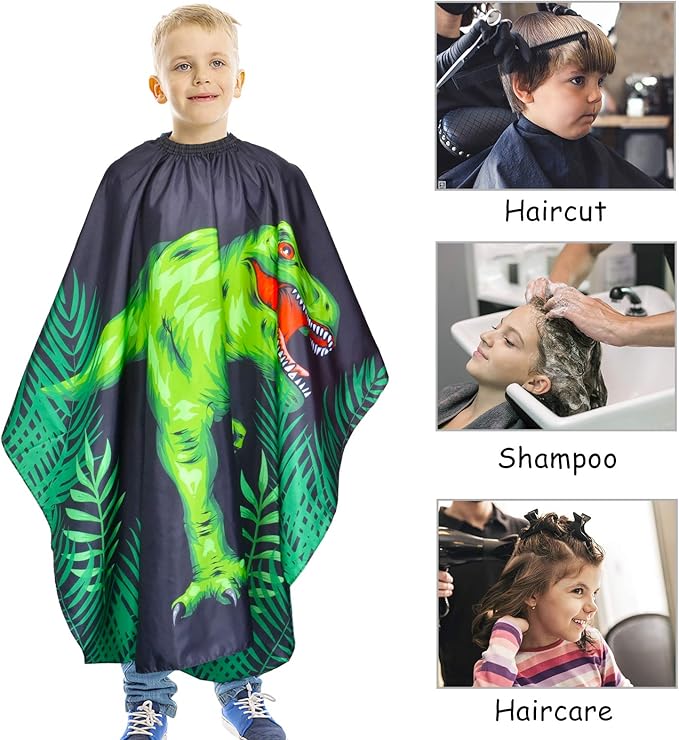 Kids Haircut Cape Waterproof Barber Cape Cover, Dinosaur Hair Cutting Cape for Boys with Adjustable Snap Closure (Dinosaur)