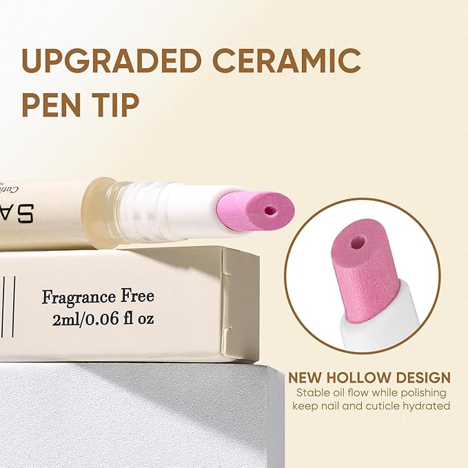 Ceramic Cuticle Pusher & Oil Pen, 2ml Rose/Lavender/Fragrance Free Scented Nail Care Pen, Gentle Cuticle Remover for Dry & Damaged Nails, Moisturize Strengthen Brighten (Grape3.0&Beige3.0)