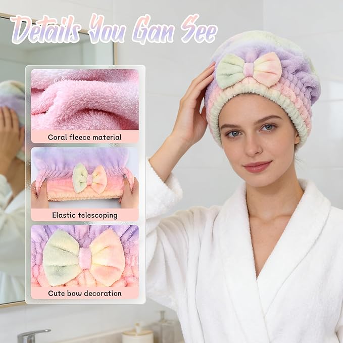 New 2Pcs Super Absorbent Microfiber Hair Towel Wrap for Wet Hair - Fast Drying & Soft Hair Drying Caps for Home (2 PCS)