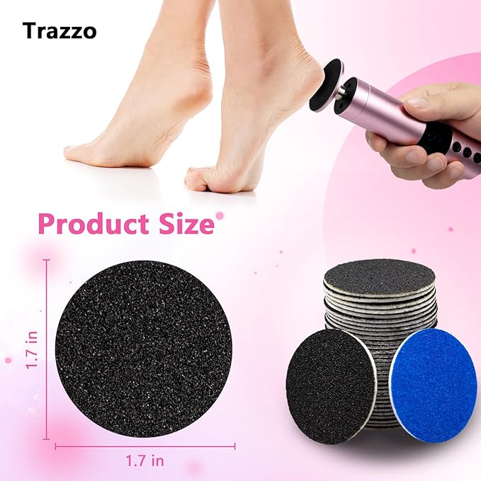 Trazzo 80/120/180 Grit Replacement Sanding Discs for Electric Foot File - Color-Coded Refill Sandpaper Pads for Callus Remover, Fits Most Round Foot Grinders (60PCS)