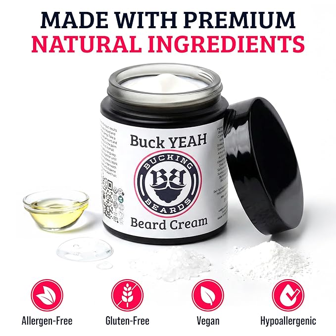 Beard Cream - Beard Softener & Moisturizer with Natural Ingredients - Hyaluronic Acid, Urea & Niacinamide - Vegan, Cruelty-Free, Hypoallergenic Shaving Cream Mens - 4 oz