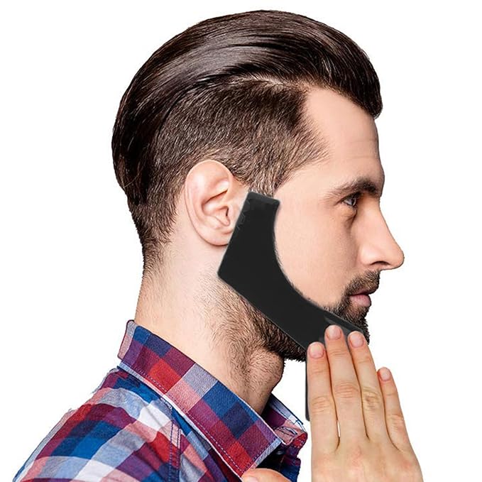 Vtrem Men's Beard Shaping Tools: 4-Pcs Black Hair Styling Template Kit Hairline Neckline Template Guide Tools for Men Beard Goatee Grooming and Trimming Kit