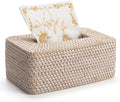 Rattan Tissue Box Cover, Rectangular Wicker Tissue Box Holder, Decorative Woven Facial Tissue Holder for Bathroom, Kitchen, Living Room, Bedroom (Whitewash)