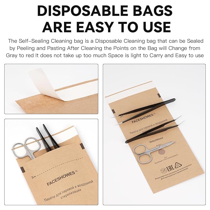 100Pcs Disposable Self-Sealing Sterilizer Pouches for Nail Tool,LXIANGN Dry Heat Autoclave Nail Tools Sterilizer Bags Kraft Paper Cleaning Bags For Dentist Tools and Nail Art Supplies (75mm x 150mm)