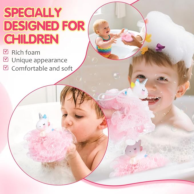 Balacoo Shower Loofah: 2 Pcs Unicorn Loofahs Animal Loofah Kids Loofah Bath Sponge Exfoliating Scrubber Bathing Ball for Girls Boys