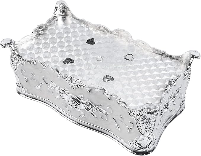 Geesatis Tissue Box Cover, Rectangle Tissue Box Holder, Rectangular Napkin Facial Tissues Holder for Bathroom Toilet Bedroom Living Room Table Desk Office Dresser, 1 Pcs Silver 9''x5''x3.7''
