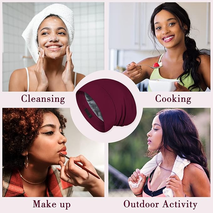 Fittia Satin Hair Bonnet for Sleeping, Silky No Frizzy for Curls Care, Adjustable Strap for Non-Slip, Dreadlocks Cap for Women&Men Claret