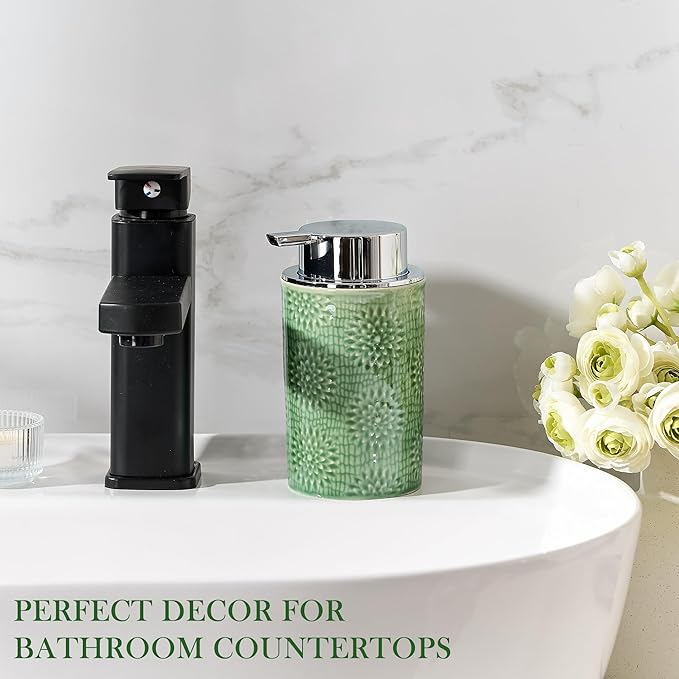 Green Foam Soap Dispenser,Foam Dispenser for Kitchen & Bathroom,Ceramic Soap Dispenser with Foam Soap Pump for Dish Soap&Hand Wash