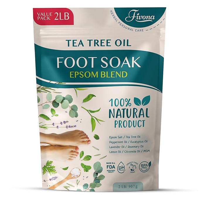 Foot Soak Epsom Salt with Tea Tree Oil 2 LB - Epsom Salt with Essential Oils for Healthy Toenails, Soothing Relief, Callus Softening - Pedicure Therapy for Soft, Rejuvenated Feet