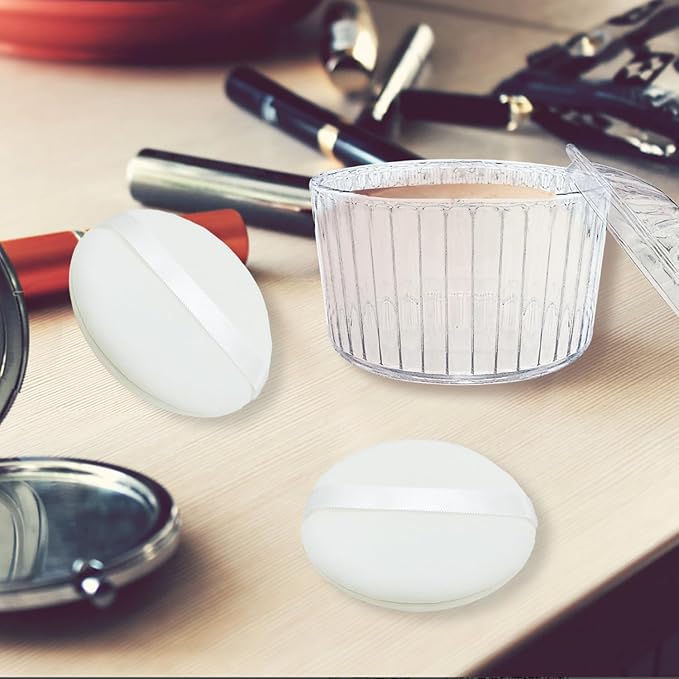 3 Pcs Body Face Plastic Powder Puff and Container Dish 3.15 inche Fluffy Soft Large Powder Puff for Women(Roman jar Shape)