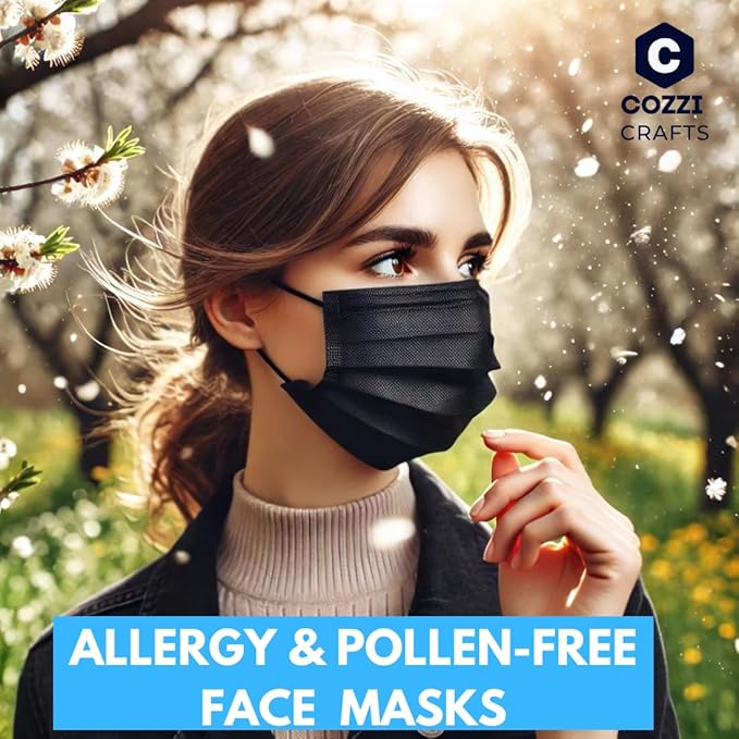 Black Face Masks, 3-Ply Black Masks Disposable 100 Pk (Premium Comfort Soft White Inside) Breathe Easy