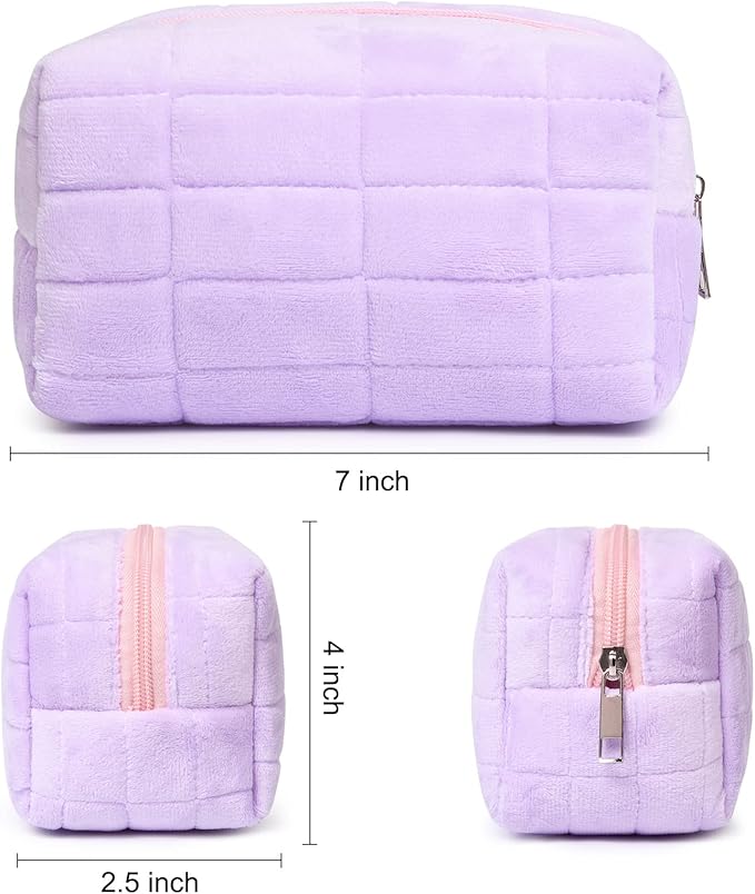 SOIDRAM Makeup Bag Plush Cosmetic Bag Cute Aesthetic Makeup Bag Purple Makeup Pouch Travel Toiletry Bag Organizer Soft Makeup Brushes Accessories Storage Bag for Women