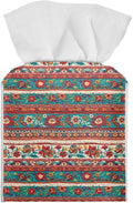 Brown Aztec Tissue Box Holder Waterproof PU Leather Square Modern Tissue Box Cover with Metal Button Napkin Holder for Home Office Car