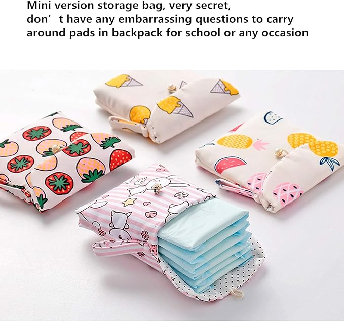 4 Pcs Cute Cotton Sanitary Napkins Bag, Menstrual Cup Pouch, Nursing Pad Holder, 5.1 x 5.1 inch Washable Organizer, Multifunction Purse for Girls Women (B)