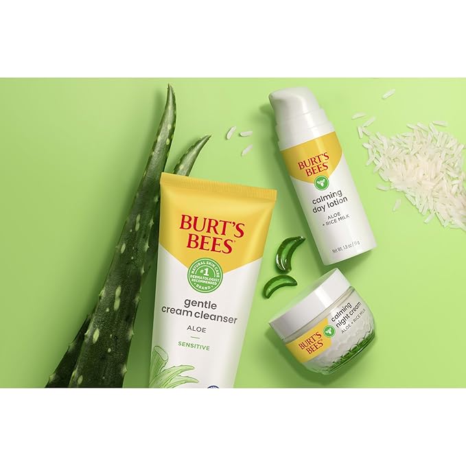 Burt's Bees Back To School Dorm Essentials, Gentle Cream Cleanser with Aloe for Sensitive Skin, 98.9% Natural Origin, 6 Ounces