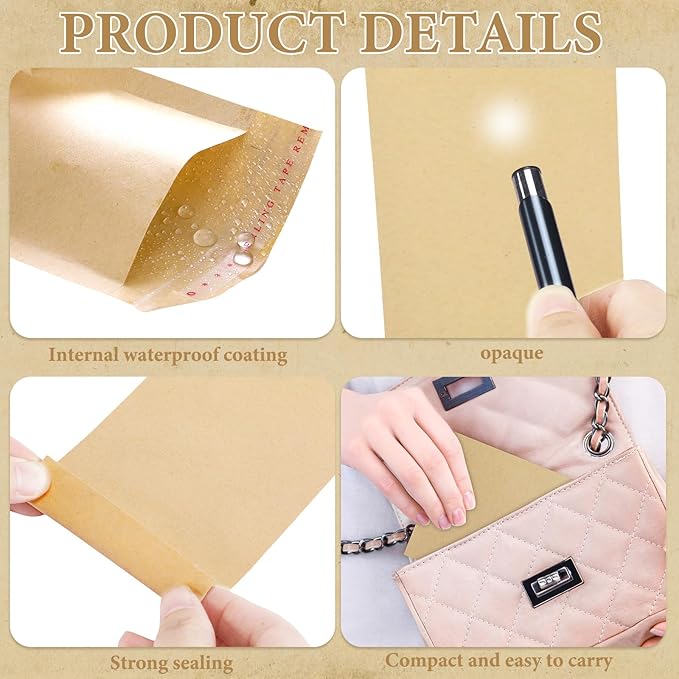 100 Pcs Tampons Disposal Bags Sanitary Napkin Disposal Bags Bulk Feminine Hygiene Disposal Bag Bulk Kraft Tampons Bag for Feminine Products with Self Adhesive for Women Girls, 5.91" x 3.15"