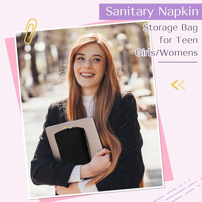 Tampon Holder for Purse, Corduroy Period Bag Sanitary Napkin Storage Bag for Girls Womens, Portable Feminine Emergency Pad Period Pouch(Black)