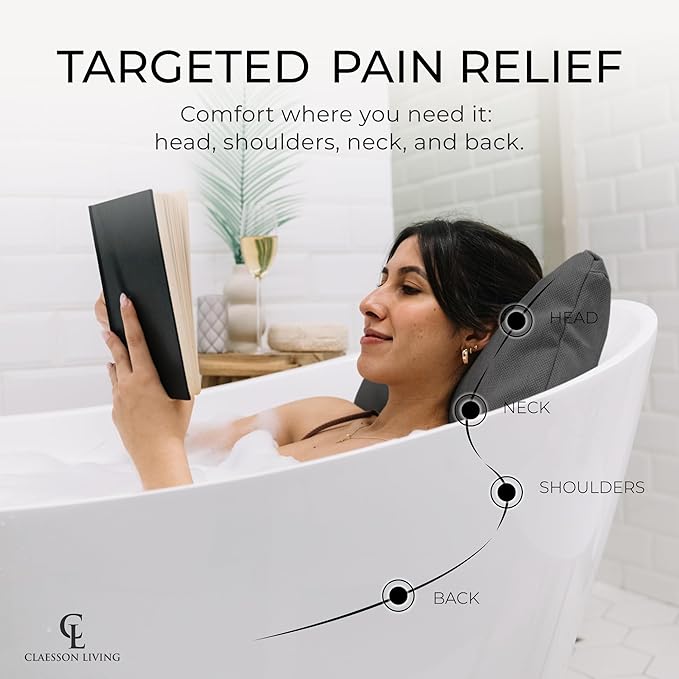 Luxury Bath Pillow for Tub - Thick and Comfortable Bathtub Pillow Support for Head and Neck and Back - Washable Quick-Drying Bath Pillows - Bath Cushion for Home Spa - Fits Any Bathtub - Dark Gray