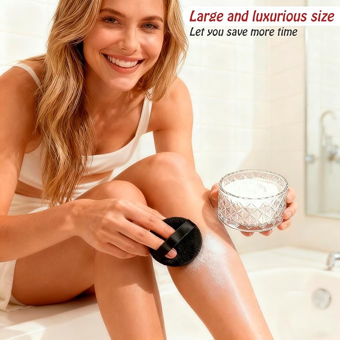 Large Body Powder Puff and Container - 2 Powder Puffs for Women Bath and Face Dusting Powder, Makeup Setting Powder Applicator for Talcum or Loose Powder (Black)